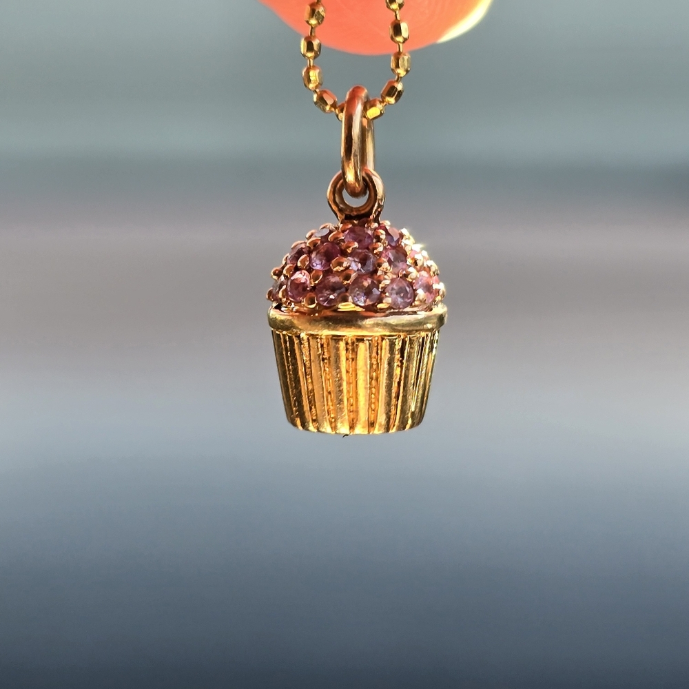 14k Gold and Pink Sapphire Cupcake Charm